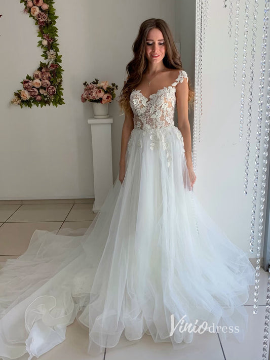 Cheap A-line Tulle Country Wedding Dresses VW2094-wedding dresses-Viniodress-Ivory-Custom Size-Viniodress