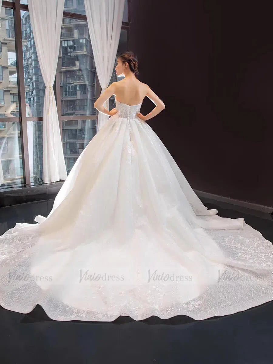 Ball Gown Lace Wedding Dresses with Detachable Sleeves VW1038-wedding dresses-Viniodress-Viniodress