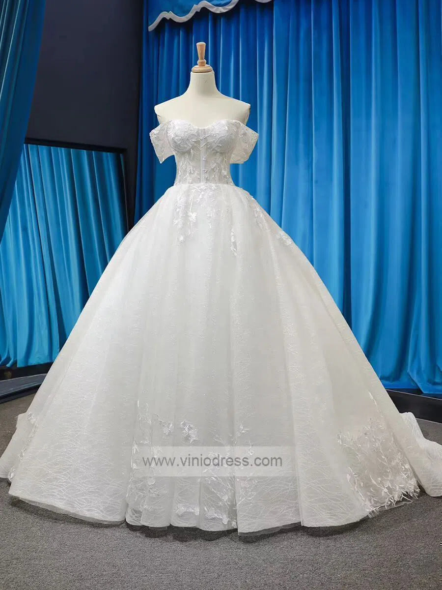 Ball Gown Lace Wedding Dresses with Detachable Sleeves VW1038-wedding dresses-Viniodress-Ivory-Custom Size-Viniodress