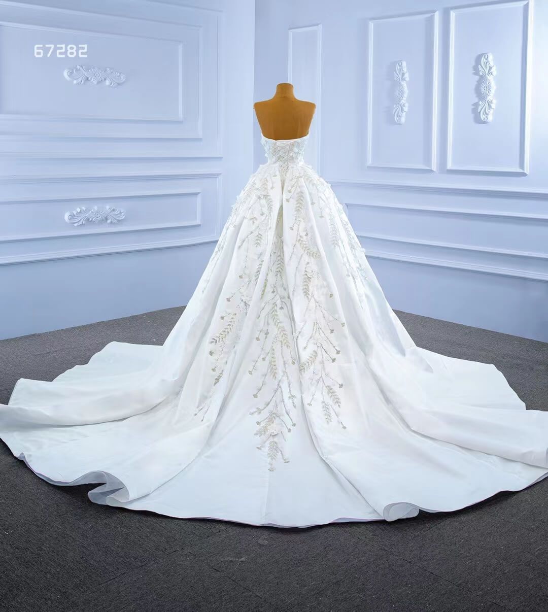 Beaded 3D Flower Satin Wedding Dresses with Sleeves 67282-wedding dresses-Viniodress-Viniodress