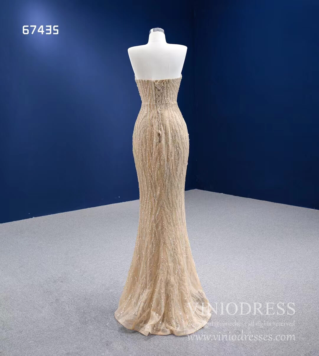 Prom Dress 2025 Beaded Champagne Mermaid Wedding Dress Removable Overskirt 67435-unique wedding dresses-Champagne-Custom Size-Viniodress