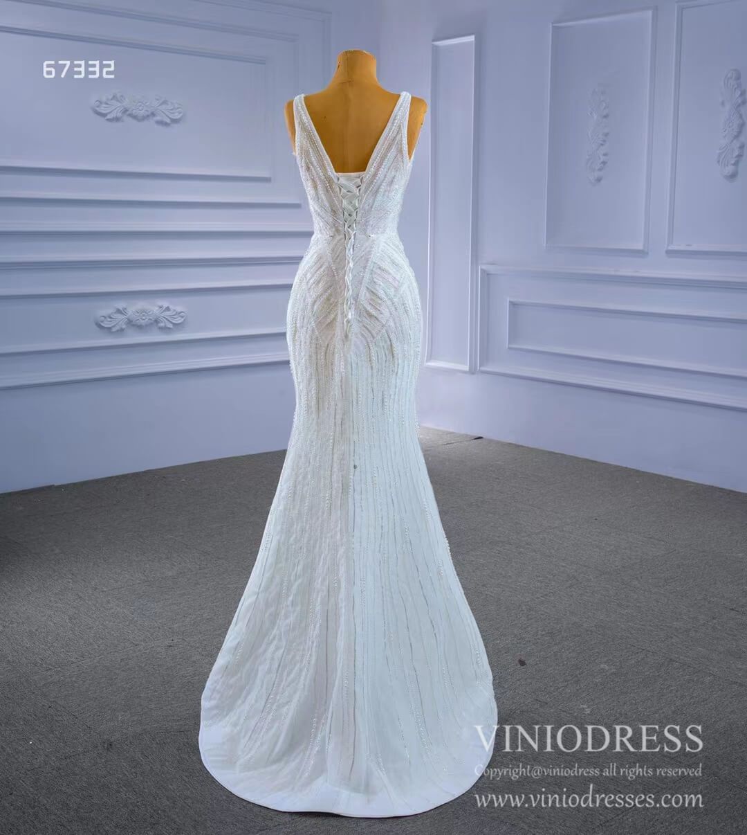 Beaded Lace Mermaid Wedding Dresses with Removable Overskirt Viniodress 67332-wedding dresses-Viniodress-Viniodress