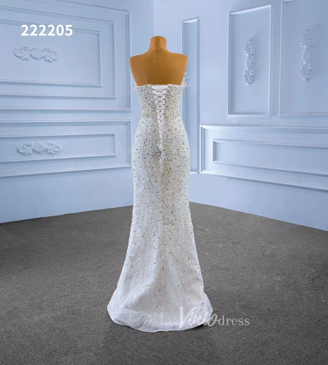 Beaded Pearl Mermaid Wedding Dresses with Removable Overskirt 222205-wedding dresses-Viniodress-Viniodress