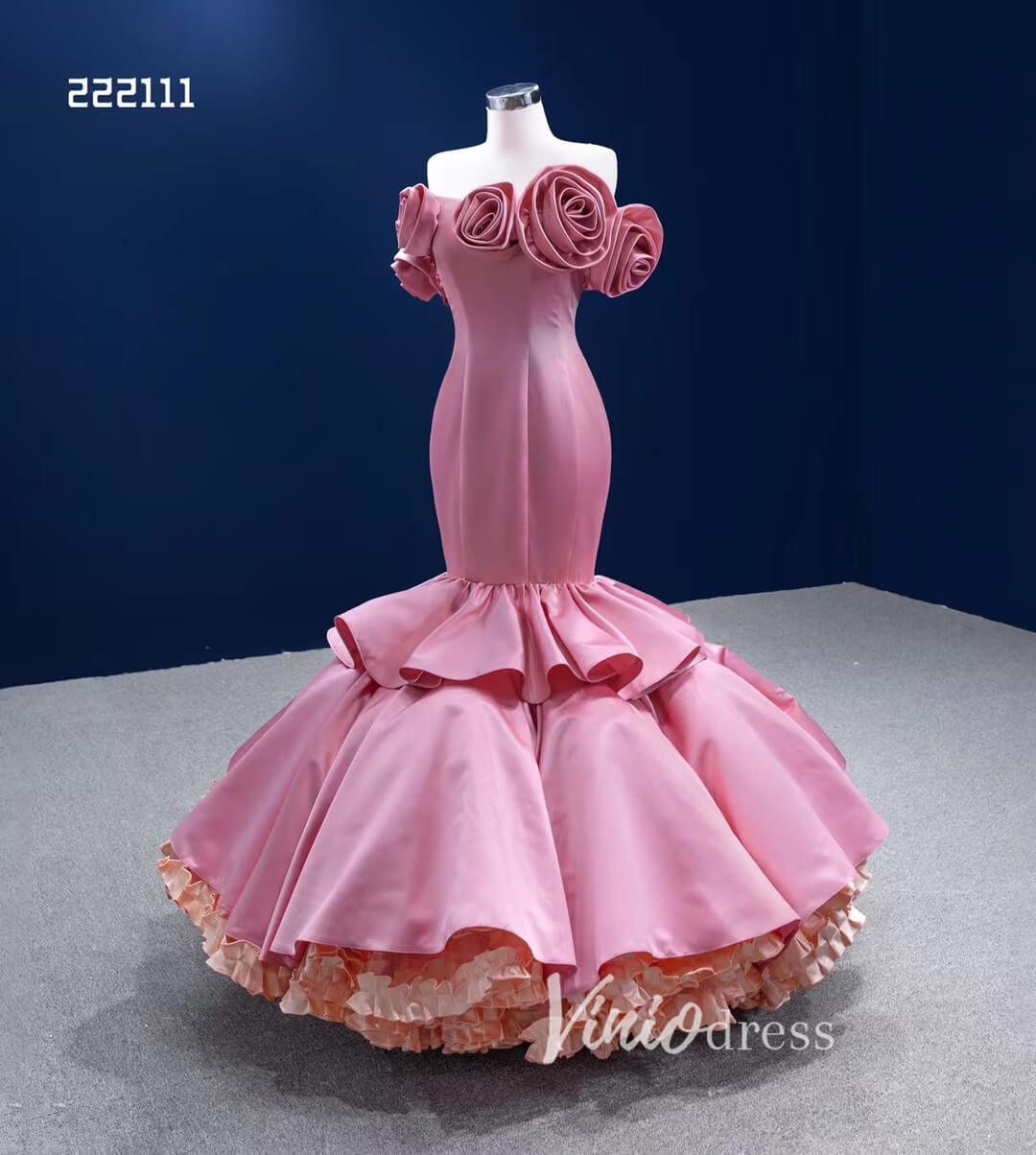 Prom Dress 2025 Bright Pink Mermaid Wedding Dress 3D Flower Pageant Dress 222111-unique wedding dresses-Pink-Custom Size-Viniodress