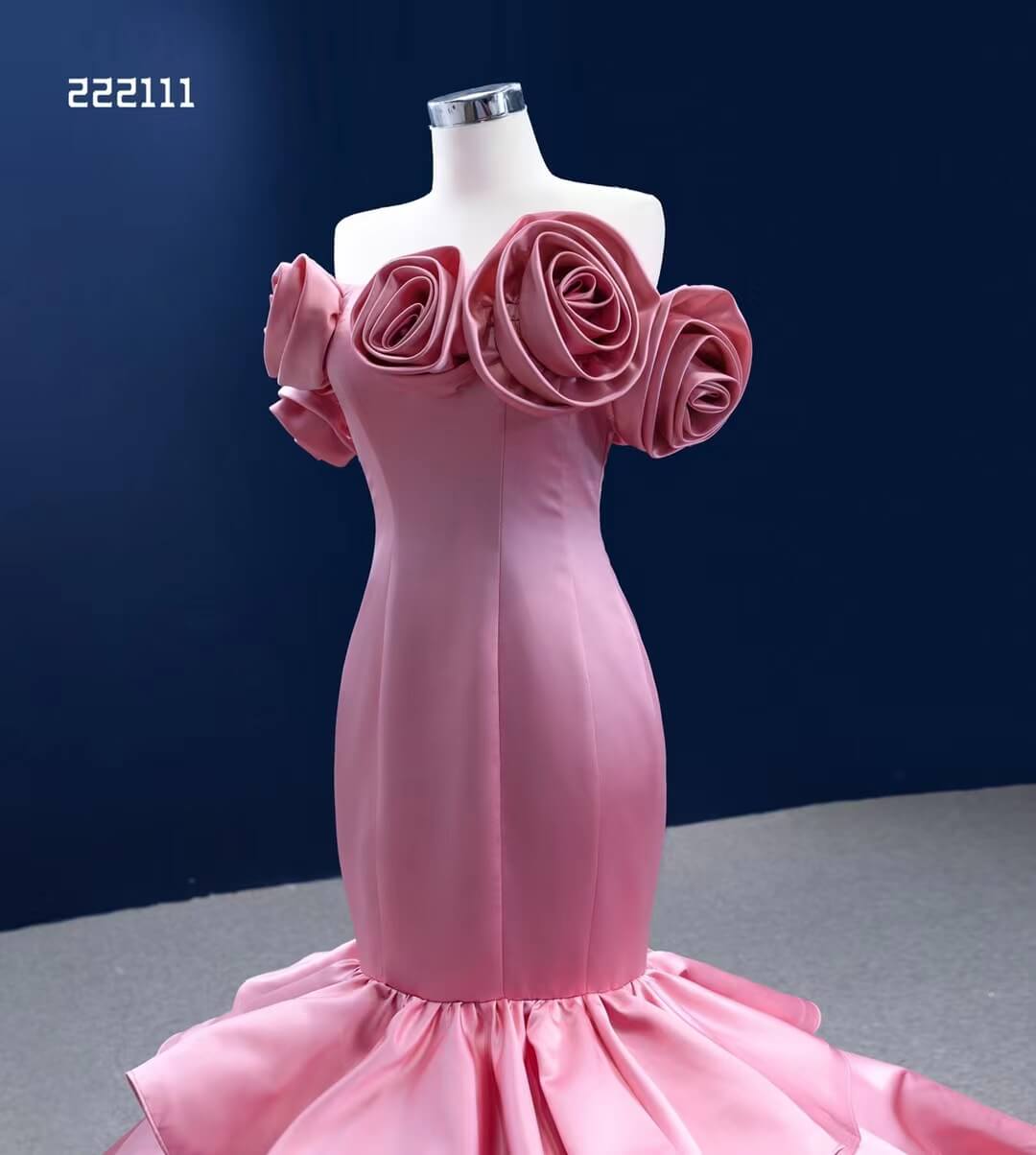 Prom Dress 2025 Bright Pink Mermaid Wedding Dress 3D Flower Pageant Dress 222111-unique wedding dresses-Pink-Custom Size-Viniodress