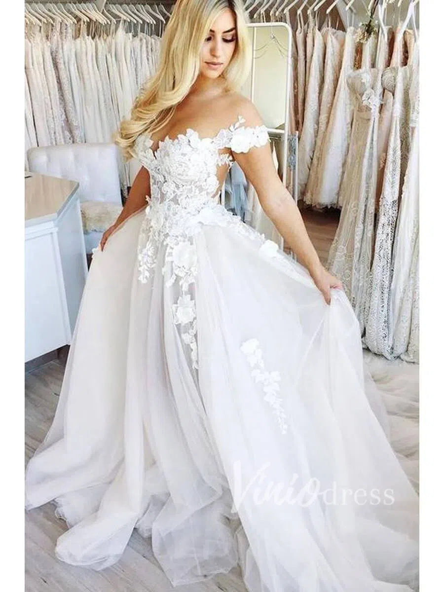 Cap Sleeve Floral Beach Wedding Dresses Online VW1181-wedding dresses-Viniodress-Viniodress