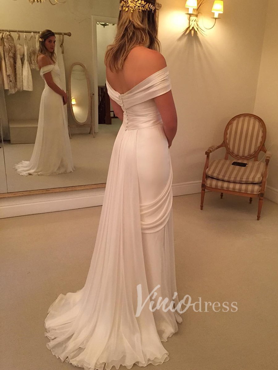 Cheap Chiffon Beach Wedding Dresses with Slit Off the Shoulder VW1202-wedding dresses-Viniodress-Viniodress