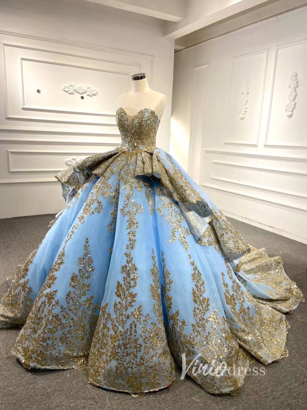 Convertible Blue Ball Gown Wedding Dress Removable Train Quinceanera Dresses 66949-wedding dresses-Viniodress-Viniodress