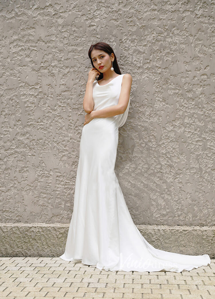 Elegant Satin Mermaid Wedding Dresses Boat Neck Bridal Dress VW2206-wedding dresses-Viniodress-Viniodress