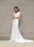 Elegant Satin Mermaid Wedding Dresses Boat Neck Bridal Dress VW2206-wedding dresses-Viniodress-Viniodress