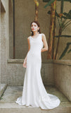 Elegant Satin Mermaid Wedding Dresses Boat Neck Bridal Dress VW2206-wedding dresses-Viniodress-White-Custom Size-Viniodress