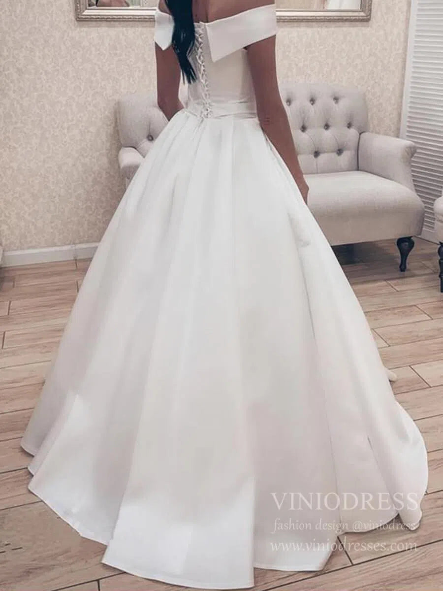 Elegant Simple Modest Wedding Dresses Off the Shoulder VW1397-wedding dresses-Viniodress-Viniodress