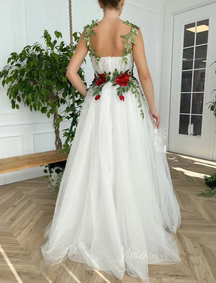 Prom Dress 2025 Green Leaf Prom Dresses Red Floral Evening Gown VW1138-unique wedding dresses-Ivory-Custom Size-Viniodress