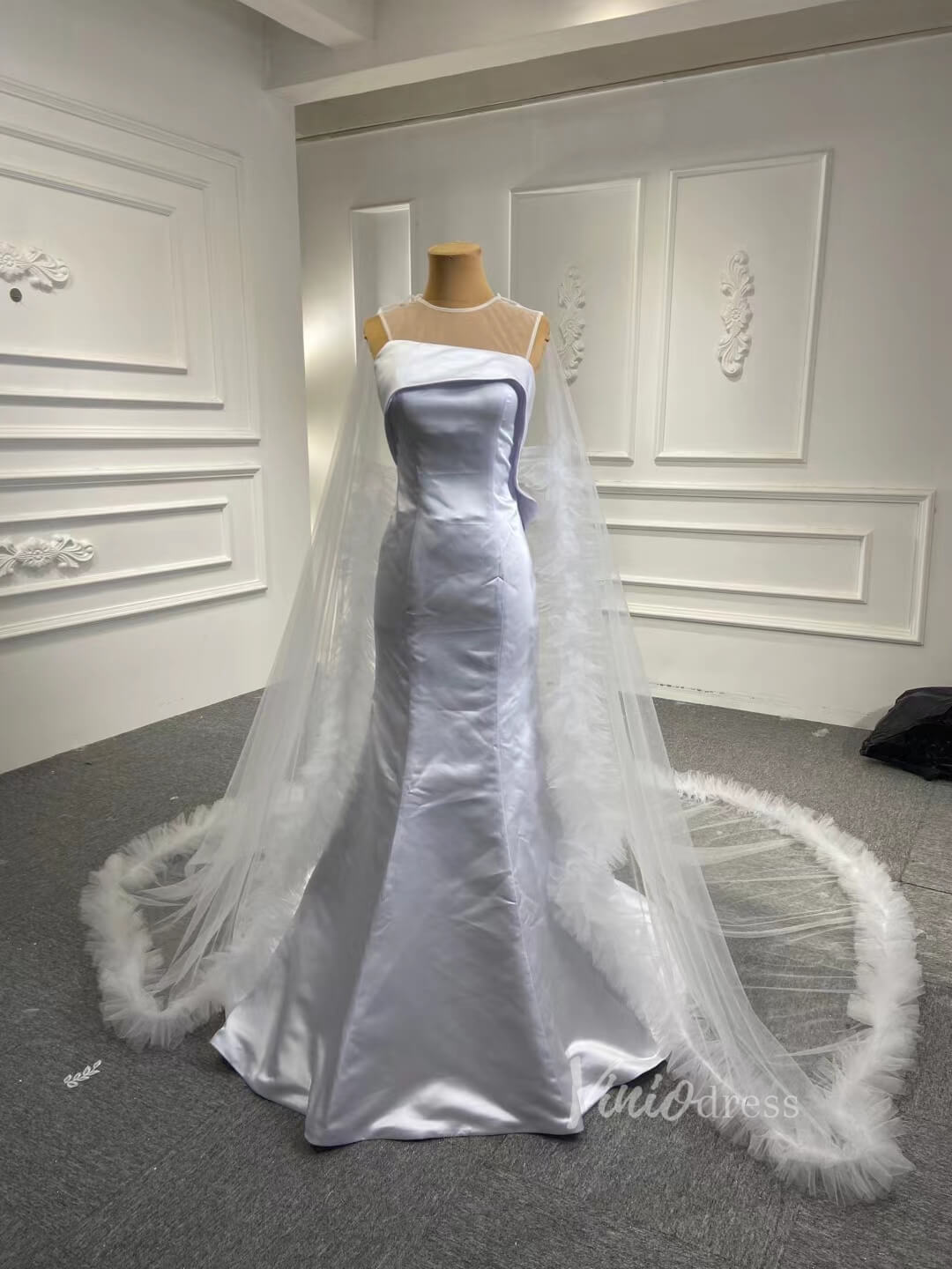 Haute Couture Satin Mermaid Wedding Dresses with Cape 67090-wedding dresses-Viniodress-White-Custom Size-Viniodress