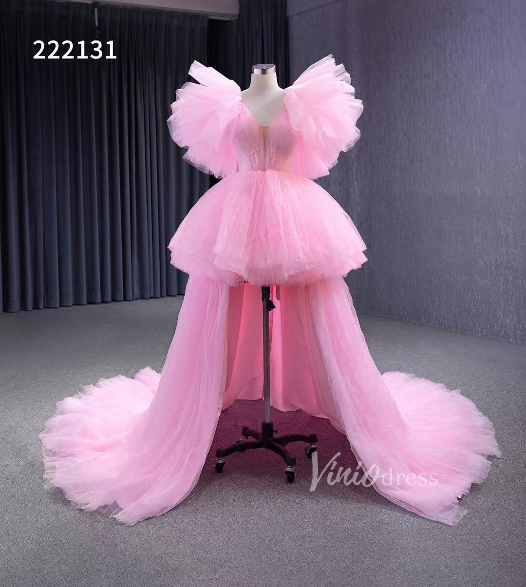 High Low Tiered Pink Pageant Dresses Ruffled Prom Gown 222131 - Viniodresswedding dressesPinkCustom Size - Formal Dresses - Ball Gowns