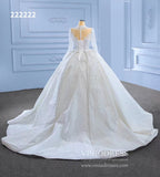 High Neck Ball Gown Wedding Dresses with Long Sleeve 222222-wedding dresses-Viniodress-Viniodress