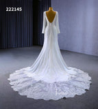 Long Sleeve Satin Modern Wedding Dresses Lace Train 222145-wedding dresses-Viniodress-Viniodress