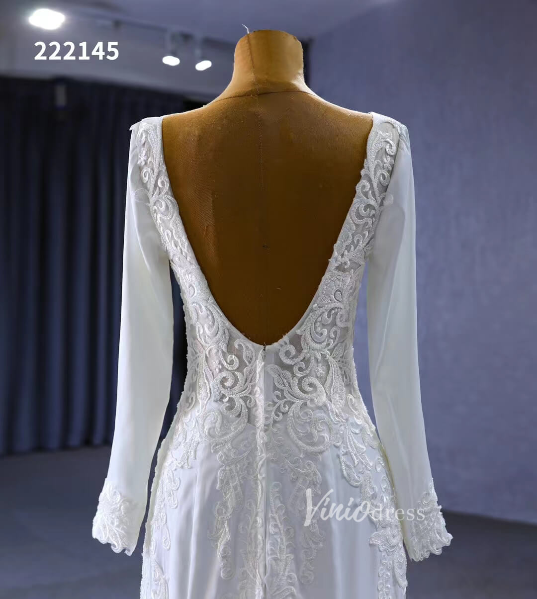 Long Sleeve Satin Modern Wedding Dresses Lace Train 222145-wedding dresses-Viniodress-Viniodress