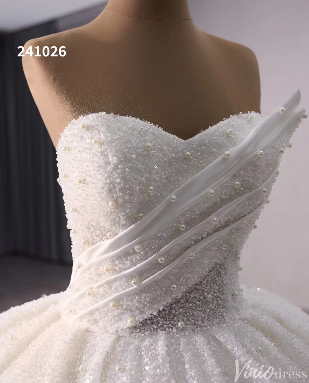 Prom Dress 2025 Luxury Strapless Beaded Wedding Gown Sparkly Ivory Bridal Dress 241026-unique wedding dresses-Ivory-Custom Size-Viniodress