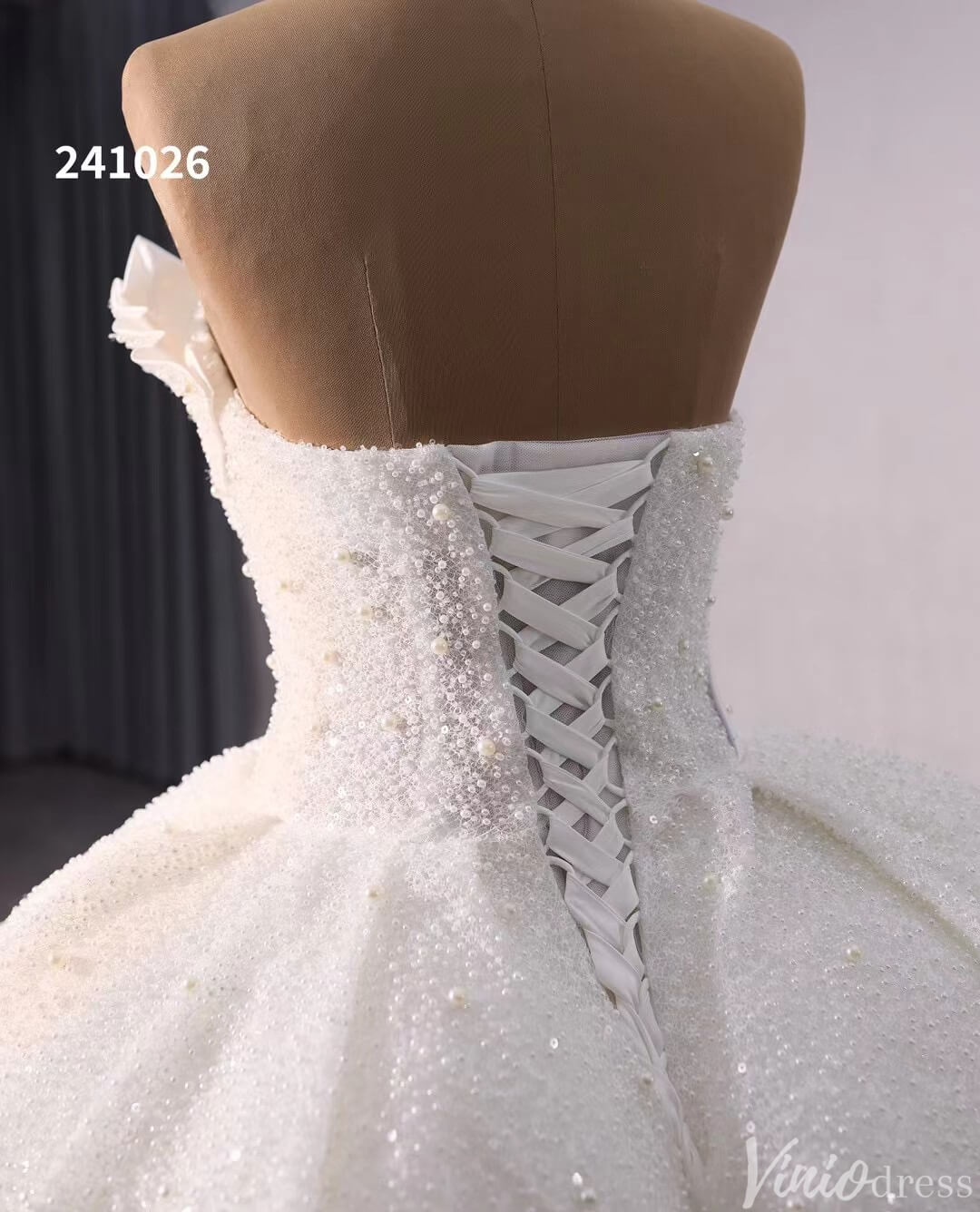 Prom Dress 2025 Luxury Strapless Beaded Wedding Gown Sparkly Ivory Bridal Dress 241026-unique wedding dresses-Ivory-Custom Size-Viniodress