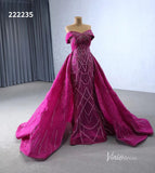 Magenta Beaded Off the Shoulder Wedding Dresses with Removable Overskirt Ball Gown 222235-wedding dresses-Viniodress-Viniodress