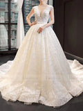 Modest Weding Dresses Pearl Beaded Cathedral Wedding Gowns VW1287-wedding dresses-Viniodress-Viniodress