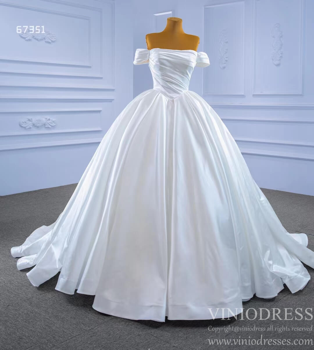 Off Shoulder Satin Wedding Gown Simple Classy Wedding Dress 67351-wedding dresses-Viniodress-Viniodress