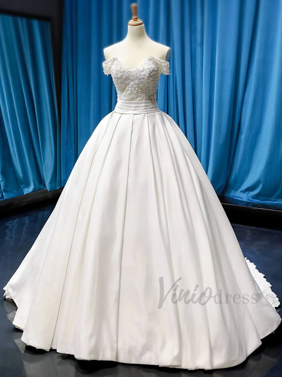 Off the Shoulder Beaded Wedding Dresses Ball Gown VW1157-wedding dresses-Viniodress-Viniodress