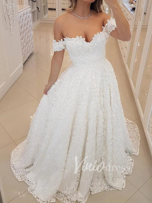 Off the Shoulder Lace Wedding Dresses Cheap Bridal Gown 2019 VW1204-wedding dresses-Viniodress-Ivory-Custom Size-Viniodress