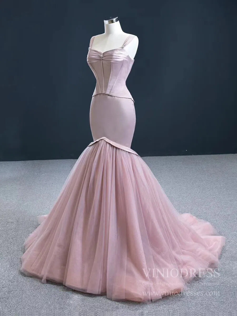 Prom Dress 2025 Pale Move Mermaid Prom Dresses Wide Strap Wedding Dress FD2423-unique wedding dresses-Pale Mauve-Custom Size-Viniodress