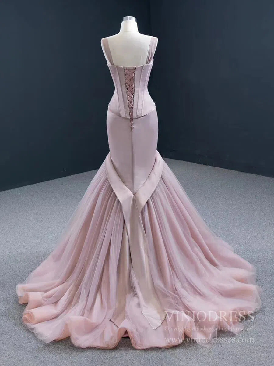 Prom Dress 2025 Pale Move Mermaid Prom Dresses Wide Strap Wedding Dress FD2423-unique wedding dresses-Pale Mauve-Custom Size-Viniodress