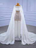 Luxury Beaded Sheath Wedding Dresses with Cape 67305-wedding dresses-Viniodress-Viniodress