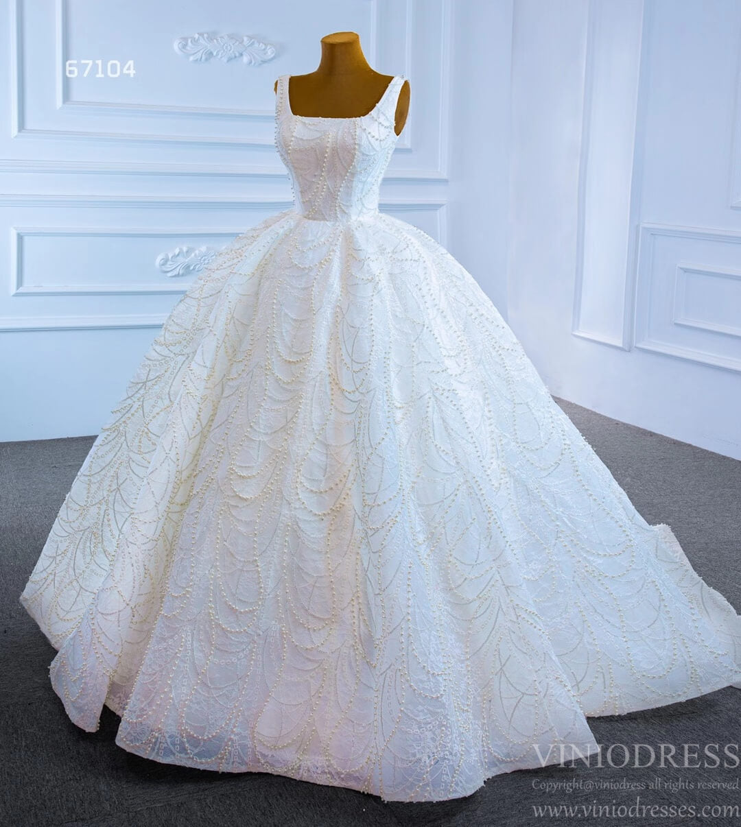 Pearl Wedding Dress Ball Gown 67104 Square Neck-wedding dresses-Viniodress-Viniodress