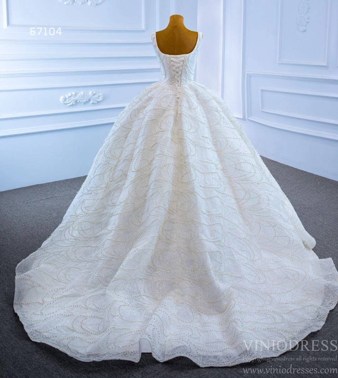 Pearl Wedding Dress Ball Gown 67104 Square Neck-wedding dresses-Viniodress-Viniodress