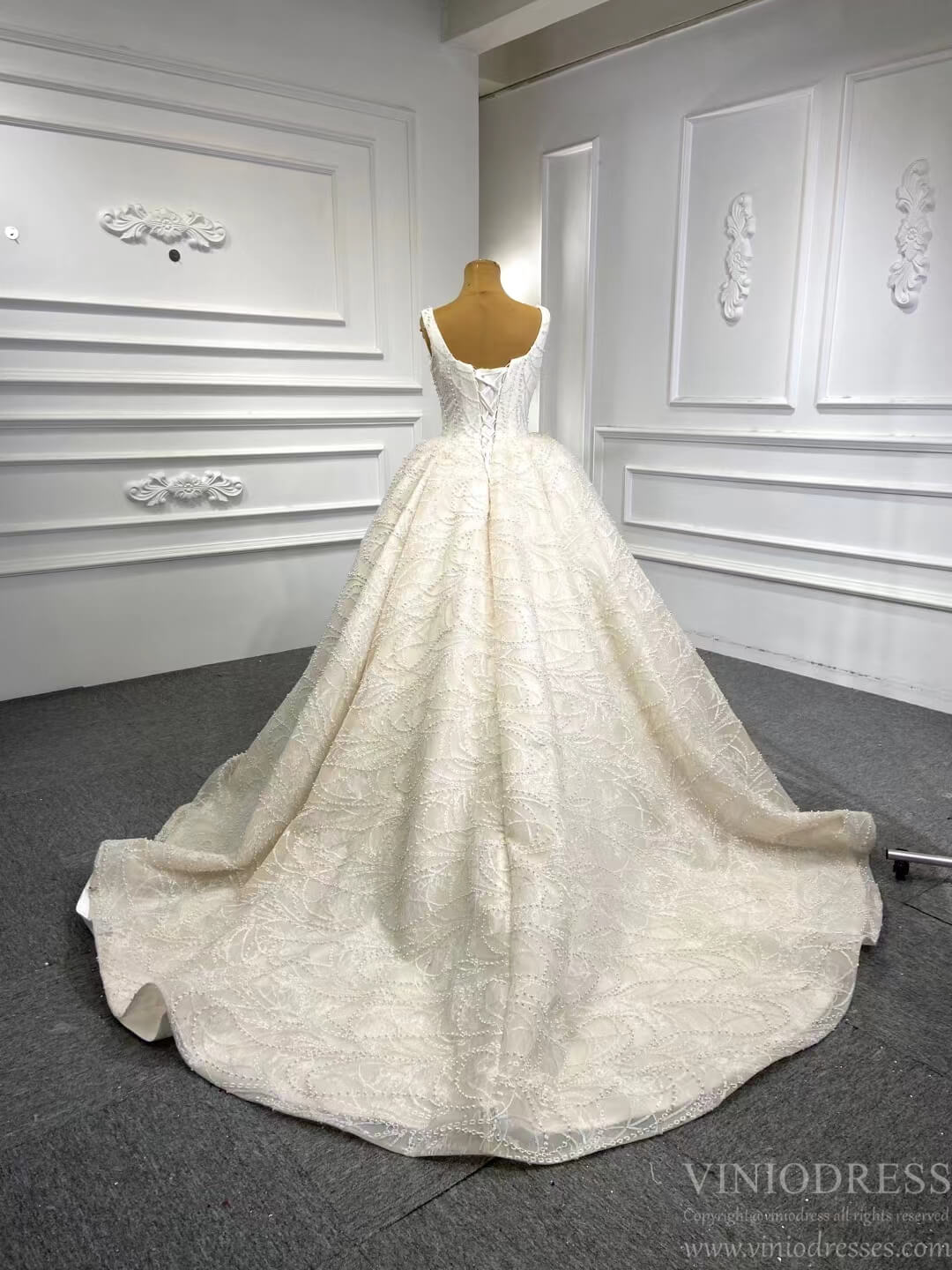 Pearl Wedding Dress Ball Gown 67104 Square Neck-wedding dresses-Viniodress-Viniodress