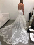 Plunging V Neck Lace Mermaid Wedding Dresses with Straps VW1318-wedding dresses-Viniodress-Viniodress