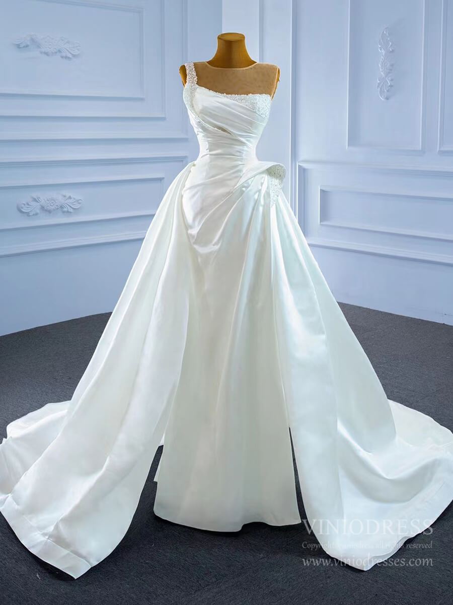 Ruffled Sheath Satin Wedding Dresses 2021 VW2026-wedding dresses-Viniodress-Viniodress