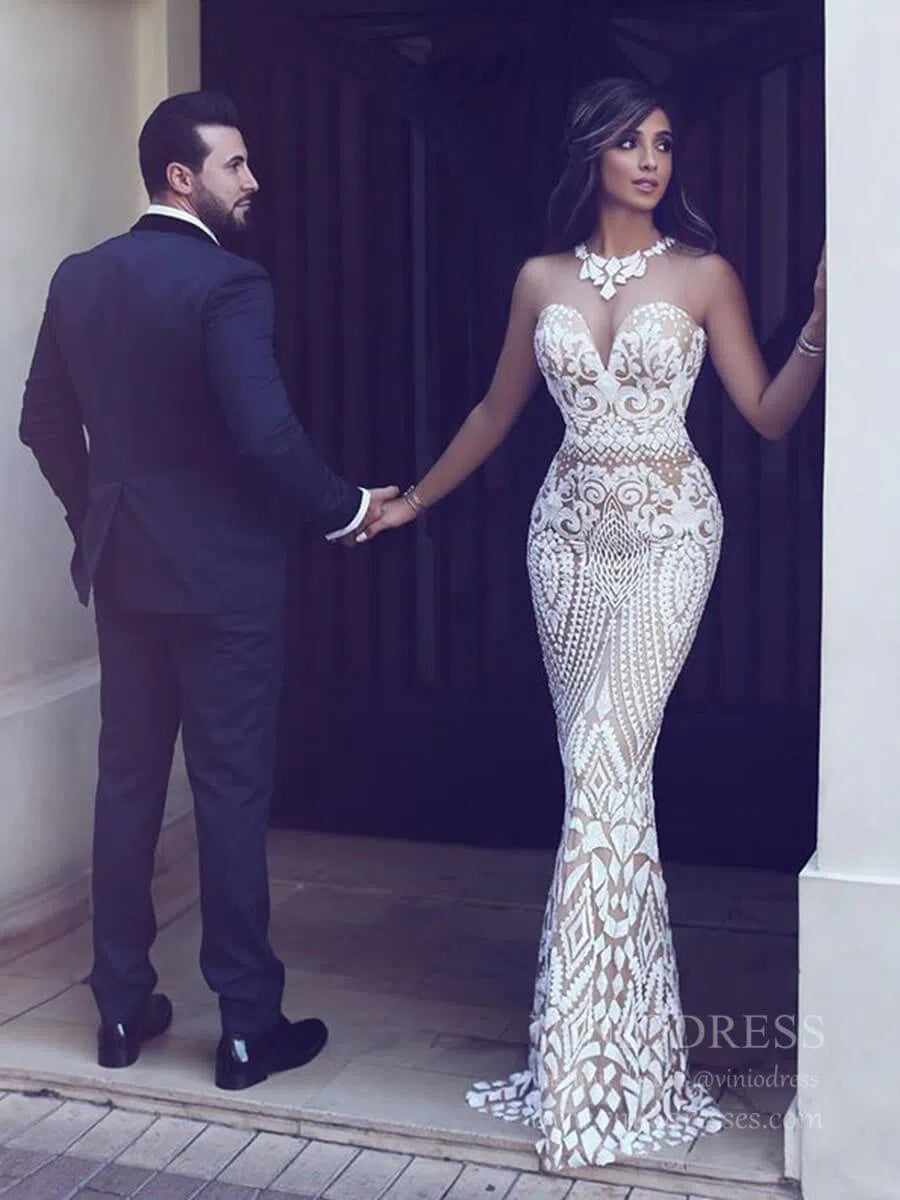 Sexy Geometric Sequin Mermaid Wedding Dresses VW1416-wedding dresses-Viniodress-Ivory-Custom Size-Viniodress