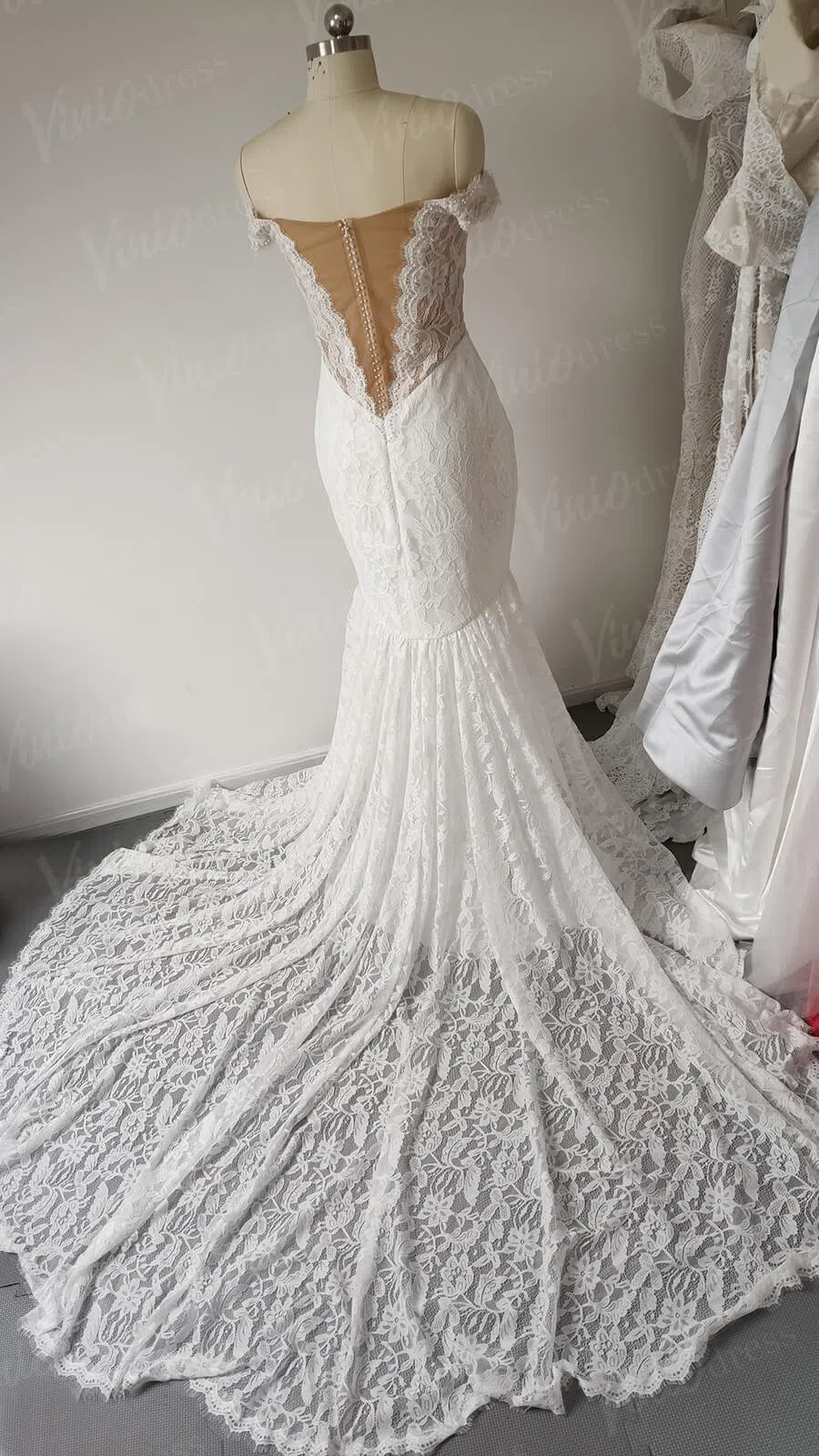 Sexy Mermaid Lace Wedding Dresses Off the Shoulder Bridal Dress VW1297-wedding dresses-Viniodress-Viniodress