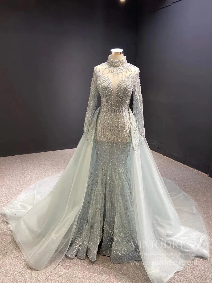 Sexy See Through Mermaid Wedding Dresses with Long Sleeves 67140-wedding dresses-Viniodress-Viniodress