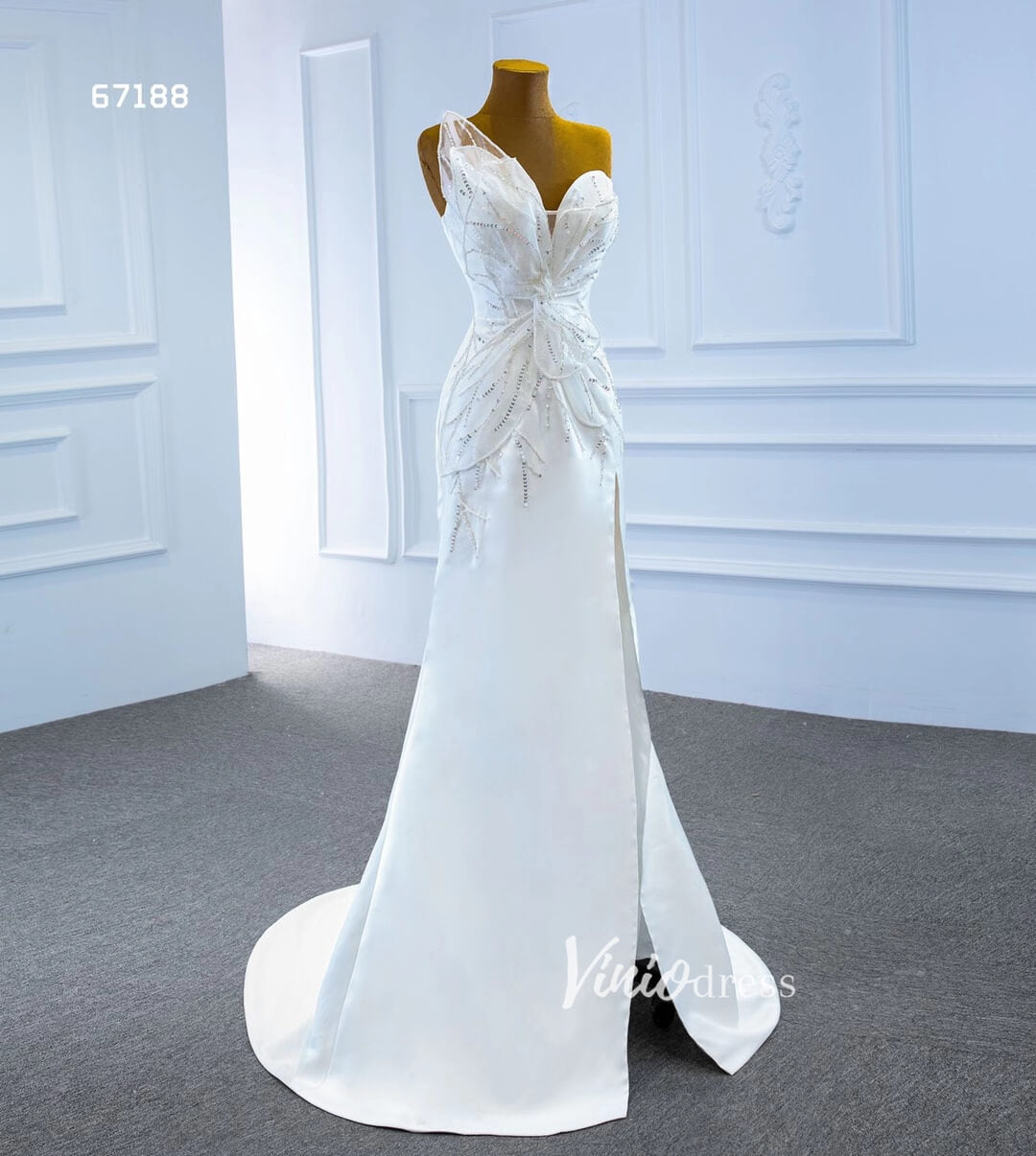 Sheath Satin Modern Wedding Dresses with Slit 67188-wedding dresses-Viniodress-Viniodress