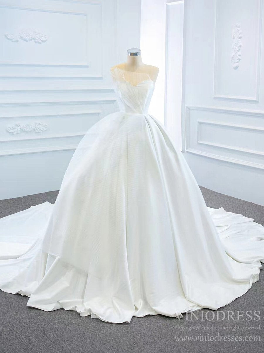 Simple Ball Gown Satin Wedding Dresses Strapless Bridal Gown VW1788-wedding dresses-Viniodress-As Picture-Custom Size-Viniodress