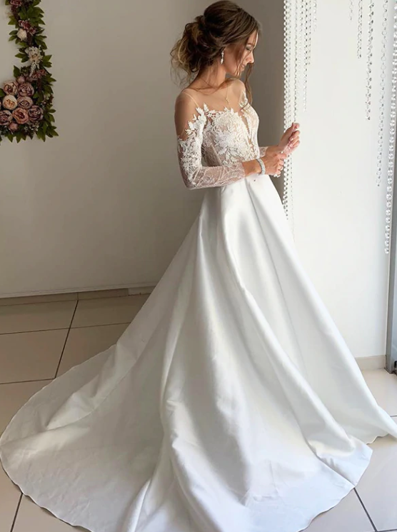 Simple Elegant Long Sleeve Wedding Dresses 2019 VW1275-wedding dresses-Viniodress-Viniodress