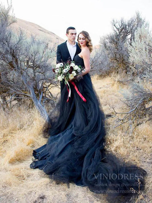 Simple Strapless Black Tulle Bridal Dresses Wedding Photography Dress VW1227-wedding dresses-Viniodress-Black-Custom Size-Viniodress