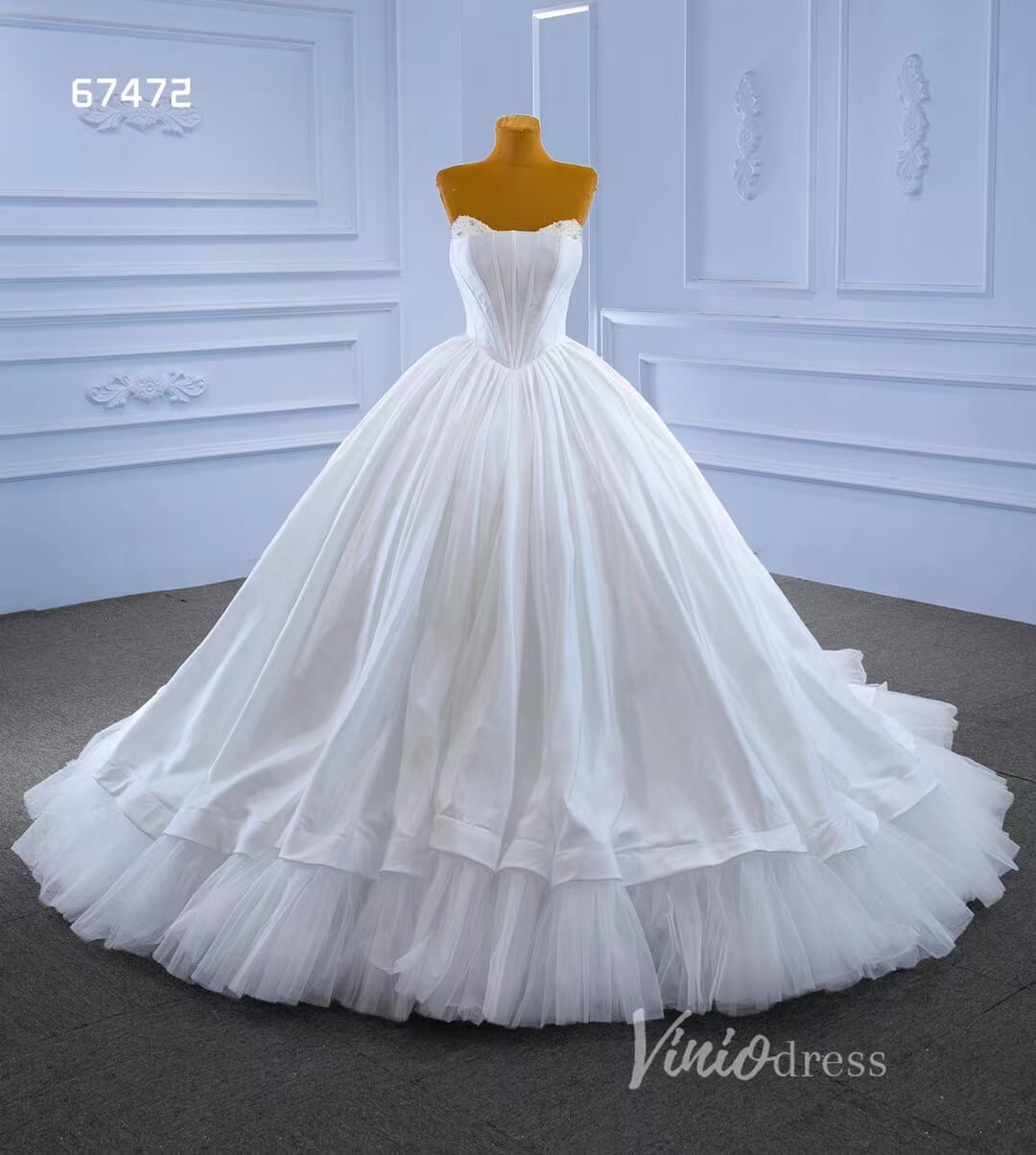 Simple White Ball Gown Wedding Dresses Strapless Corset Dress 67472-wedding dresses-Viniodress-Viniodress