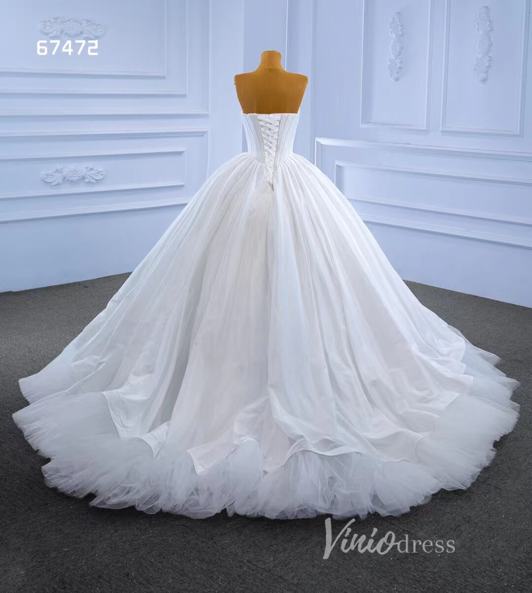 Simple White Ball Gown Wedding Dresses Strapless Corset Dress 67472-wedding dresses-Viniodress-Viniodress