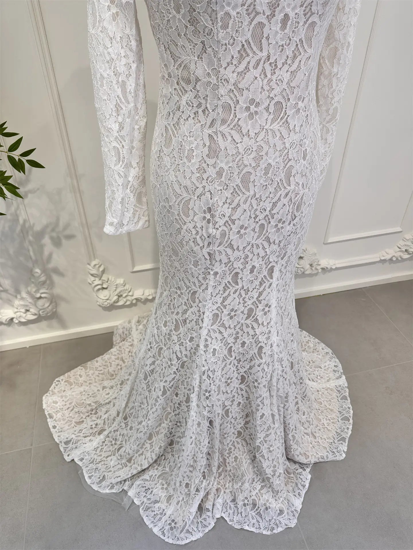 wedding dresses 2025-to impress Size 12 Mermaid Lace Wedding Dress with Long Sleeves, Backless CL019-plus size wedding dresses Viniodress-Ivory-US12-