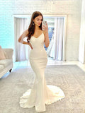 Spaghetti Strap V-neck Satin Mermaid Wedding Dresses VW1855-wedding dresses-Viniodress-Ivory-Custom Size-Viniodress