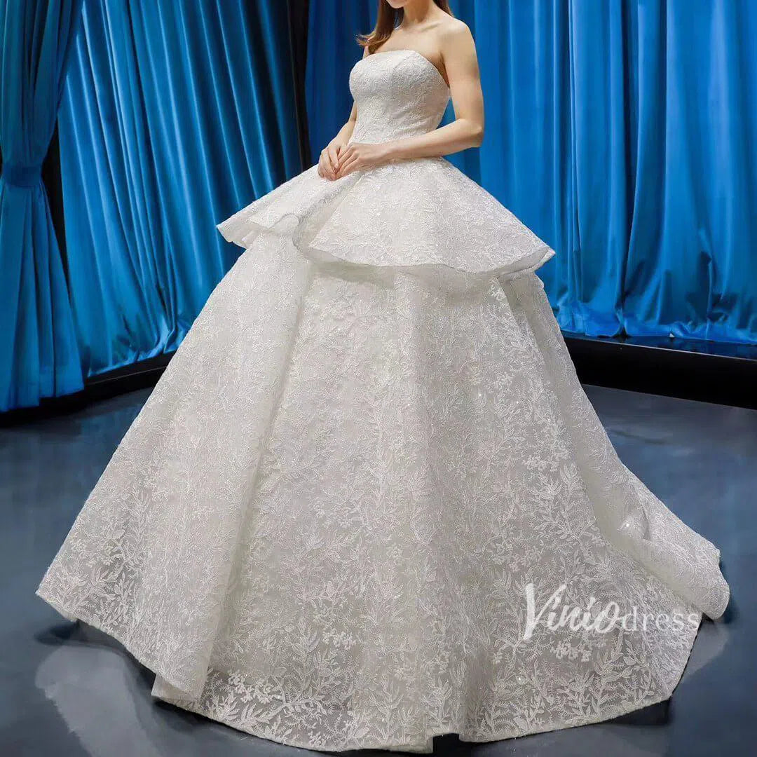 Sparkling Lace Wedding Dresses Strapless Royal Wedding Gowns VW1060-wedding dresses-Viniodress-Viniodress