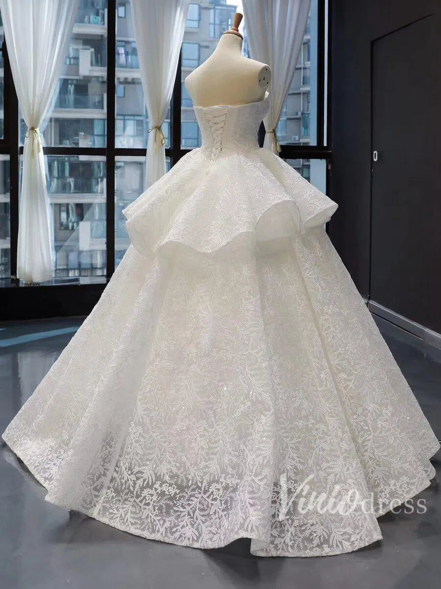 Sparkling Lace Wedding Dresses Strapless Royal Wedding Gowns VW1060-wedding dresses-Viniodress-Viniodress